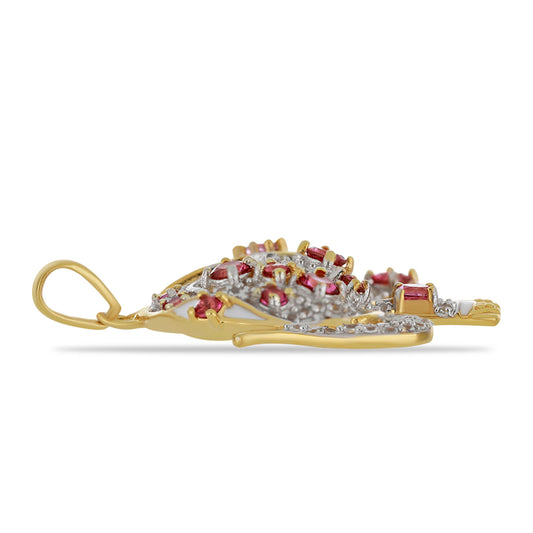 Pendente de Prata com Banho de Ouro com Esmalte e Topázio cor-de-rosa  Contraste: Cabeca de Veado (800)