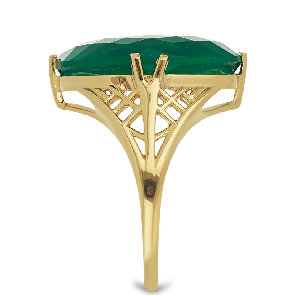 Anel de Prata com Banho de Ouro com Ágata Verde  Contraste: Cabeca de Veado (800)