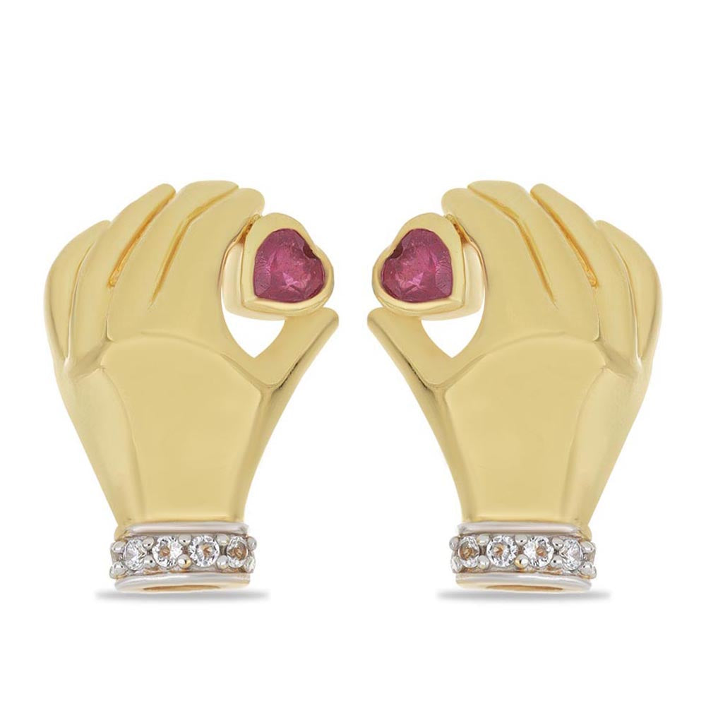 Brincos de Prata com Banho de Ouro com Rubi de Madagáscar e Topázio Branco 1 