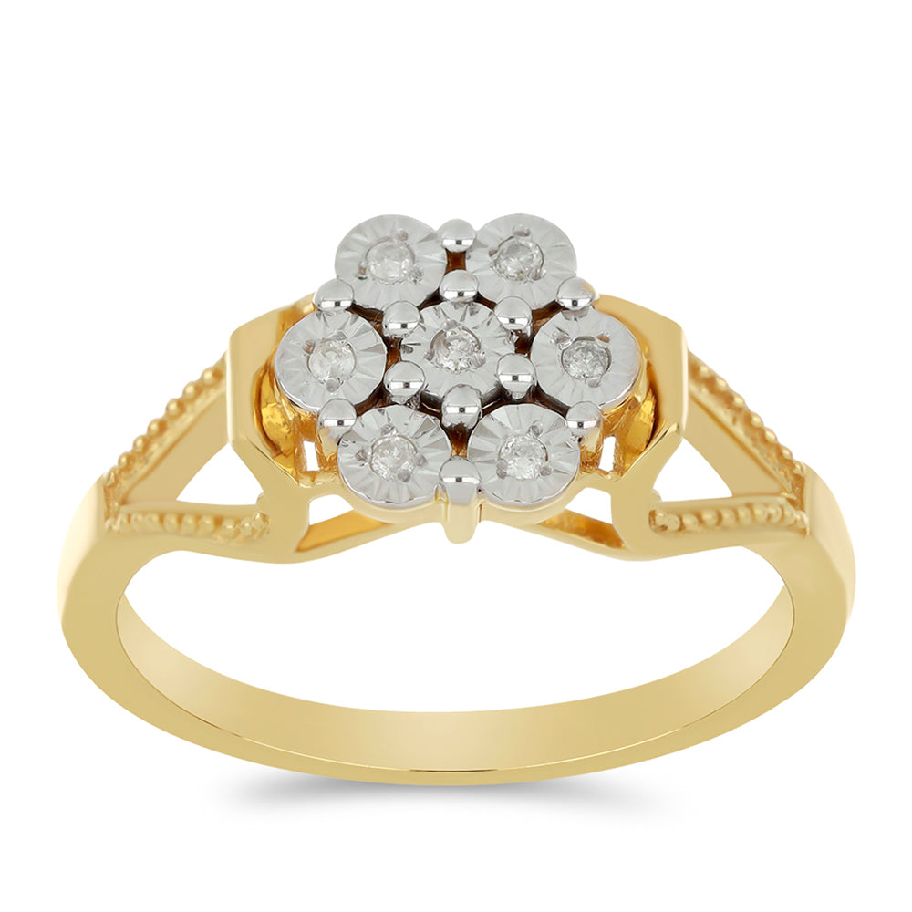 Anel de Prata com Banho de Ouro com Diamante Branco  Contraste: Cabeca de Veado (800)