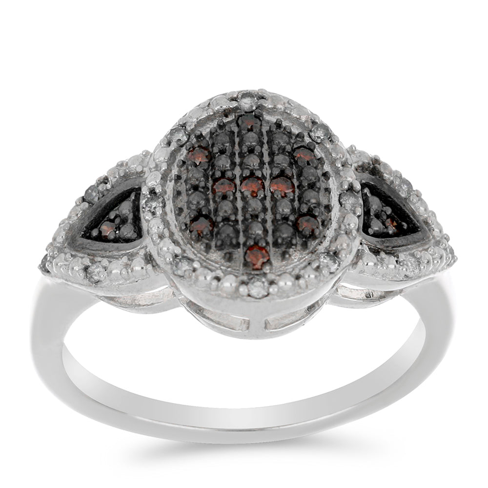 Anel de Prata com Diamante Vermelho e Diamante Branco  Contraste: Cabeca de Veado (800) 3 