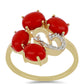 Anel de Prata com Banho de Ouro com Coral Esponja Vermelha e Topázio Branco  Contraste: Cabeca de Veado (800)