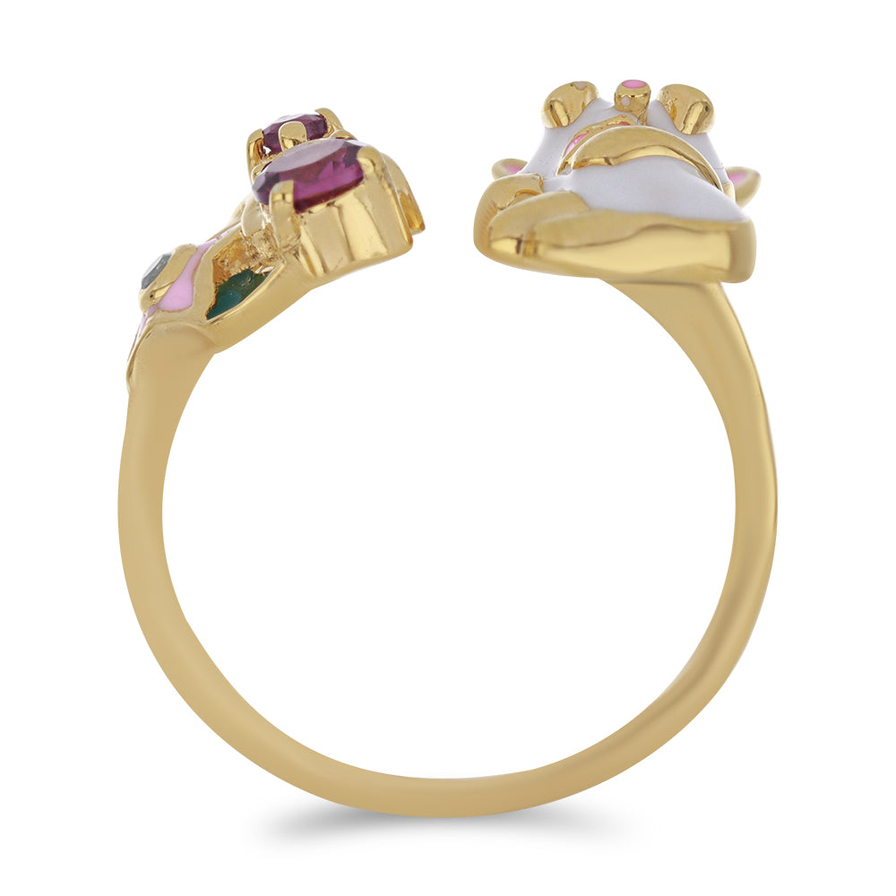 Anel de Prata com Banho de Ouro com Esmalte e Granada de Barton  Contraste: Cabeca de Veado (800)