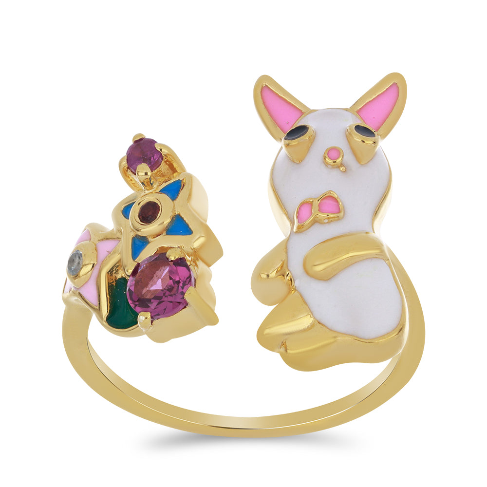 Anel de Prata com Banho de Ouro com Esmalte e Granada de Barton  Contraste: Cabeca de Veado (800)