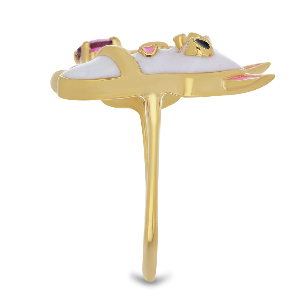 Anel de Prata com Banho de Ouro com Esmalte e Granada de Barton  Contraste: Cabeca de Veado (800) 4 