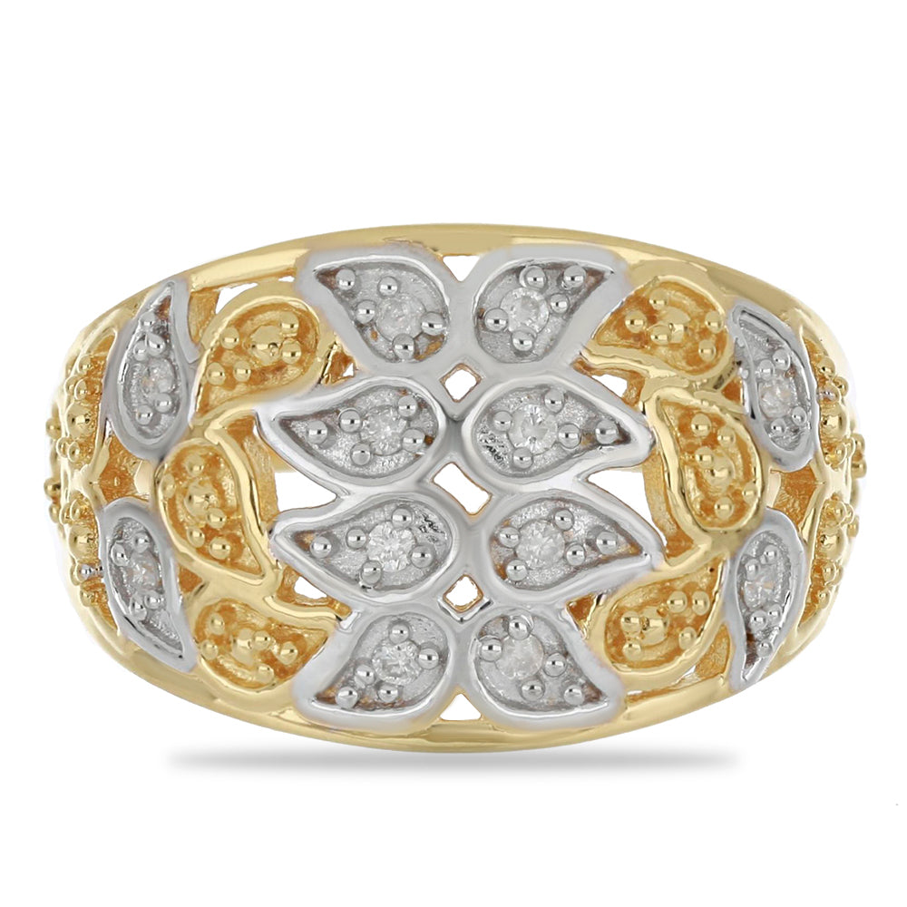 Anel de Prata com Banho de Ouro com Diamante Branco  Contraste: Cabeca de Veado (800)