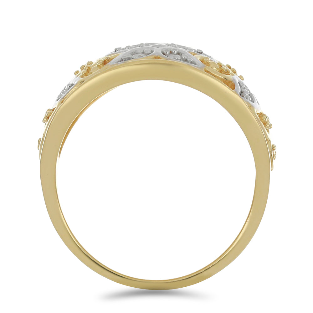 Anel de Prata com Banho de Ouro com Diamante Branco  Contraste: Cabeca de Veado (800)