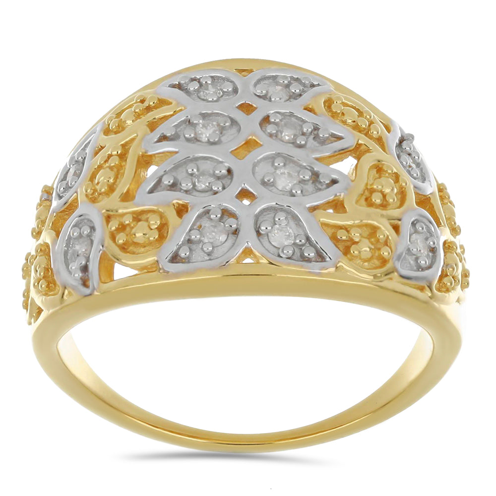 Anel de Prata com Banho de Ouro com Diamante Branco  Contraste: Cabeca de Veado (800)