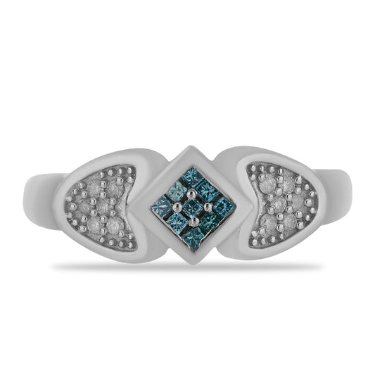 Anel de Prata com Diamante Azul e Diamante Branco  Contraste: Cabeca de Veado (800)
