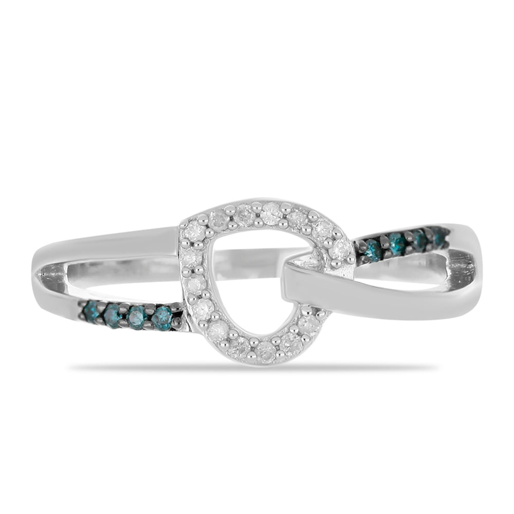 Anel de Prata com Diamante Azul e Diamante Branco 1 