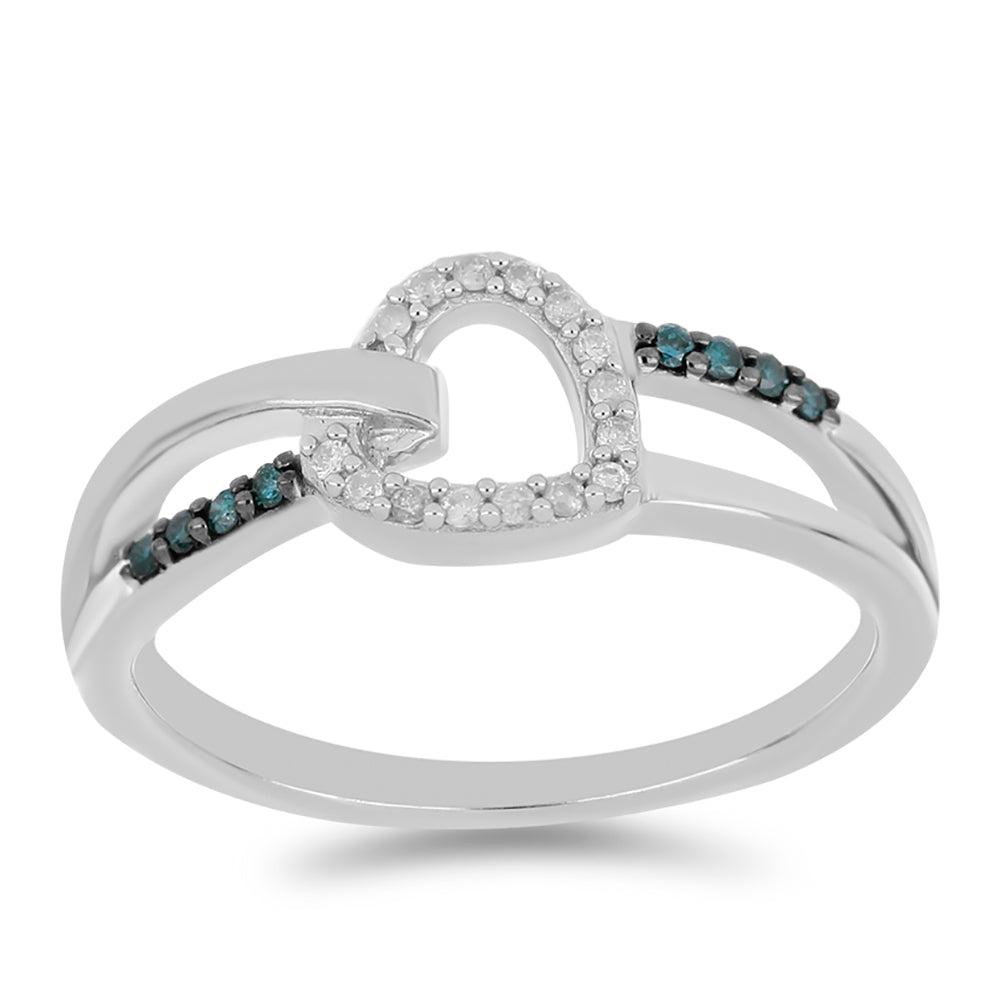 Anel de Prata com Diamante Azul e Diamante Branco
