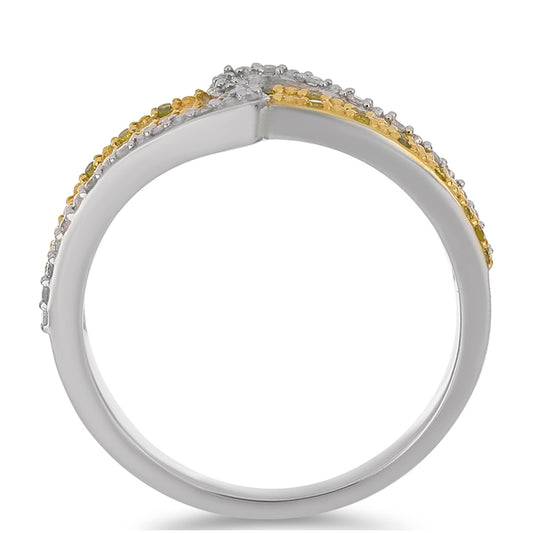 Anel de Prata com Banho de Ouro com Diamante Amarelo e Diamante Branco  Contraste: Cabeca de Veado (800)