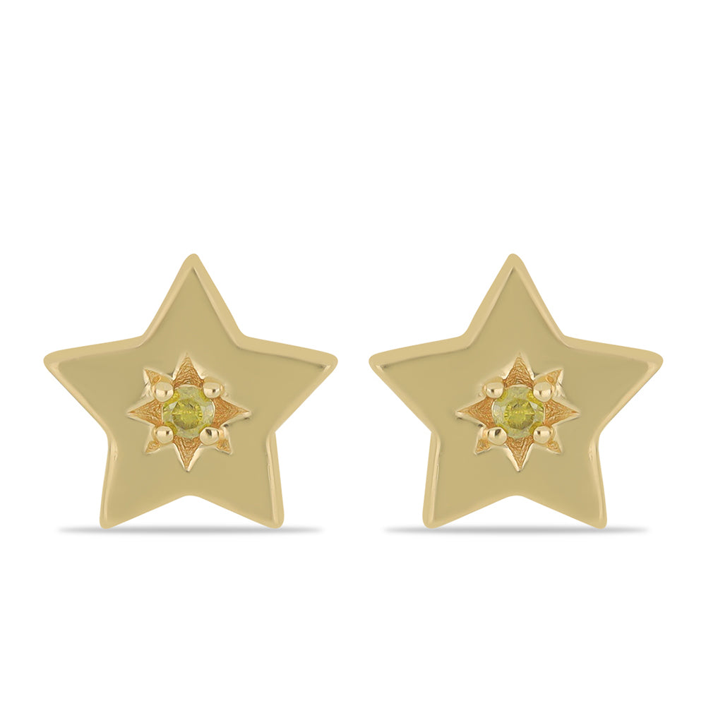Brincos de Prata com Banho de Ouro com Diamante Amarelo 1 