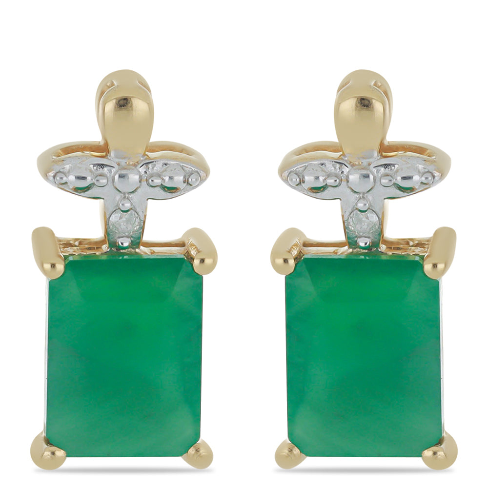 Brincos de Prata com Banho de Ouro com Esmeralda do Brasil e Diamante Branco 1 
