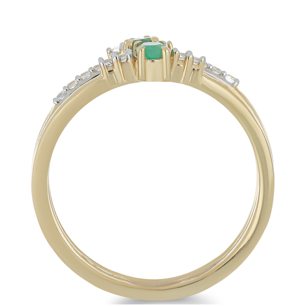 Conjunto de Prata com Banho de Ouro com Esmeralda do Brasil e Topázio Branco ( Anel )  Contraste: Cabeca de Veado (800) 2 