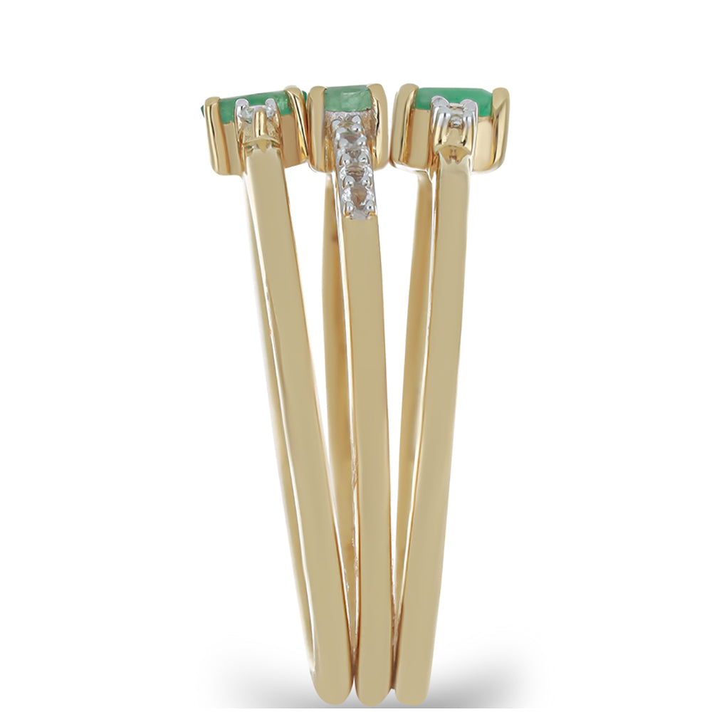 Conjunto de Prata com Banho de Ouro com Esmeralda do Brasil e Topázio Branco ( Anel )  Contraste: Cabeca de Veado (800) 4 