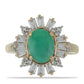 Anel de Prata com Banho de Ouro com Esmeralda do Brasil e Zircão Branco  Contraste: Cabeca de Veado (800)