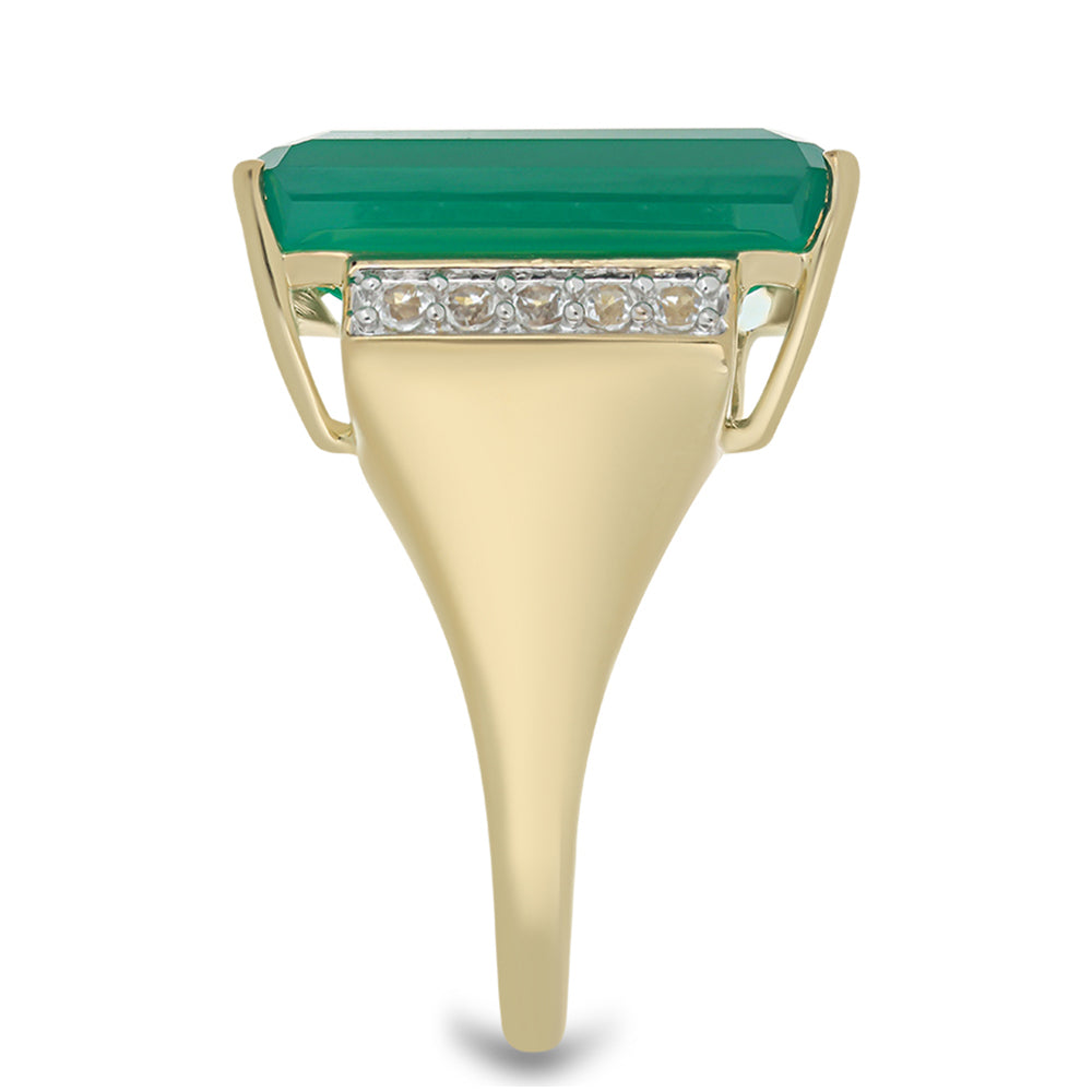 Anel de Prata com Banho de Ouro com Ágata Verde e Topázio Branco  Contraste: Cabeca de Veado (800) 4 