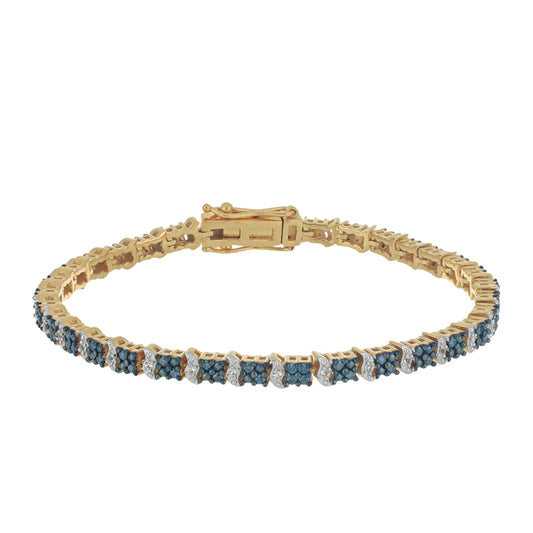 Pulseira de Prata com Banho de Ouro com Diamante Azul e Topázio Branco  Contraste: Cabeca de Veado (800)