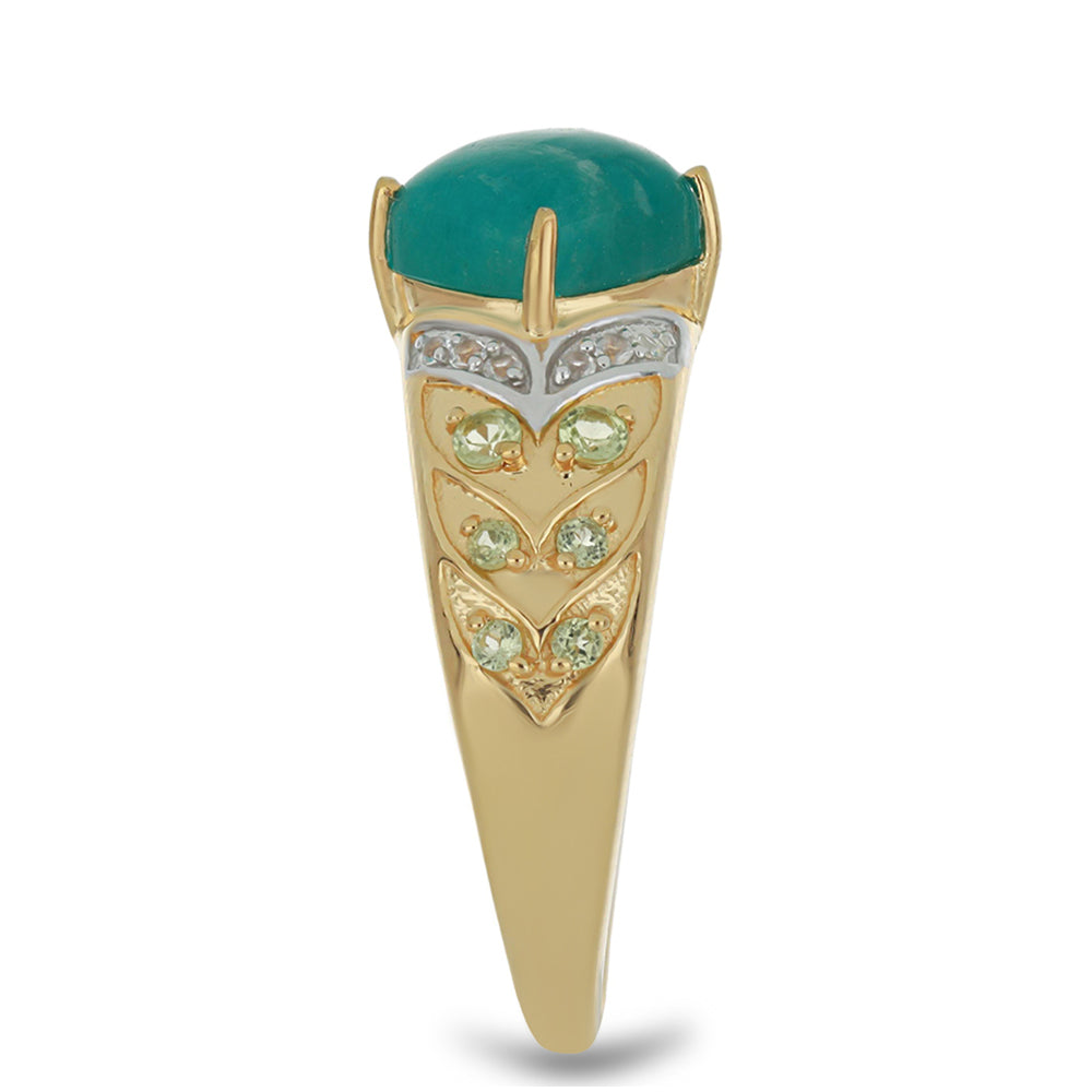 Anel de Prata com Banho de Ouro com Amazonita e Peridoto de Changbai  Contraste: Cabeca de Veado (800) 4 