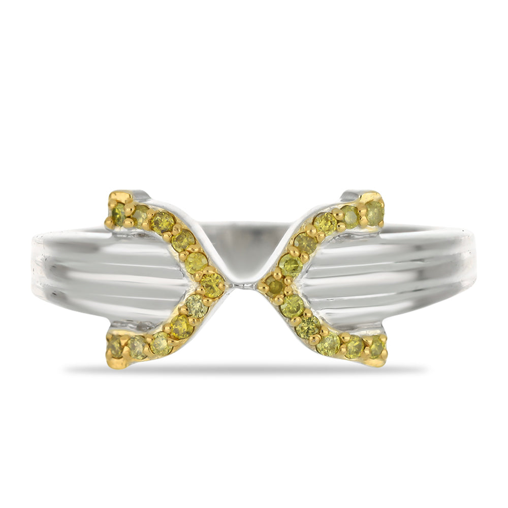 Anel de Prata com Diamante Amarelo  Contraste: Cabeca de Veado (800)