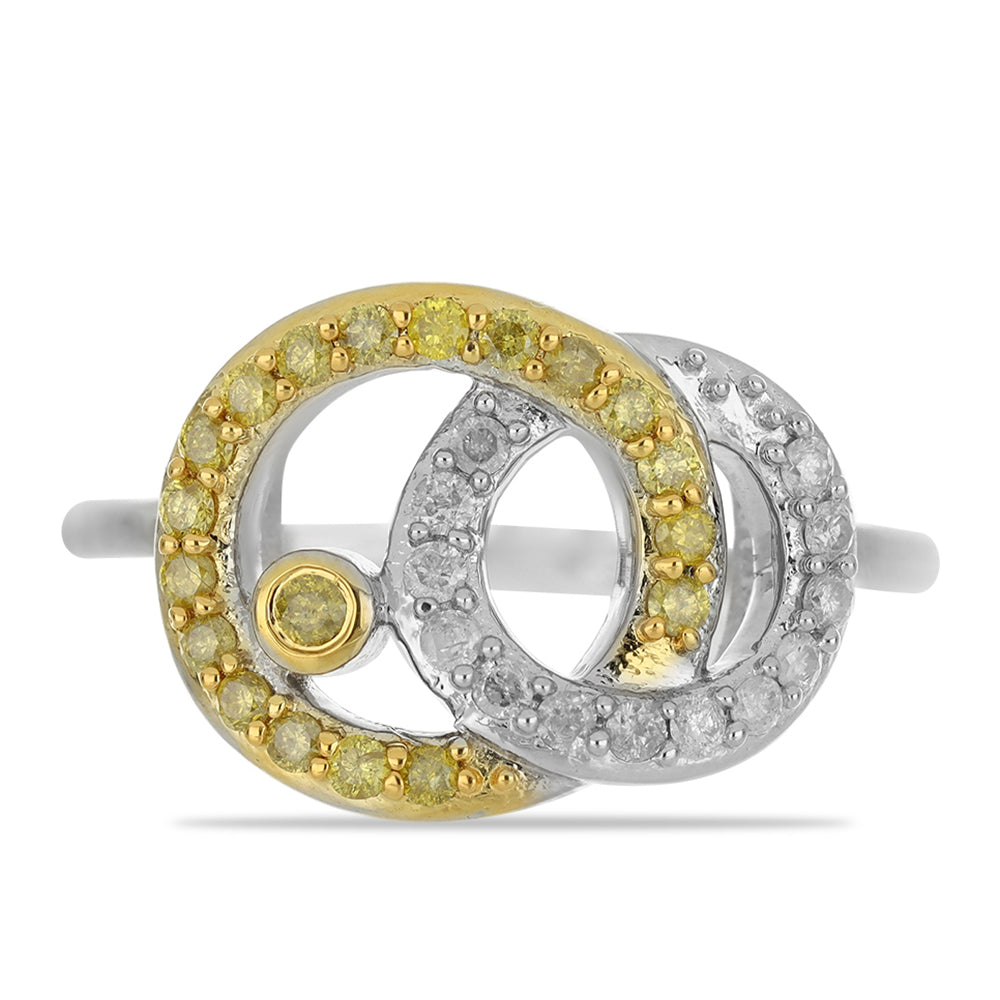 Anel de Prata com Diamante Amarelo e Diamante Branco  Contraste: Cabeca de Veado (800)