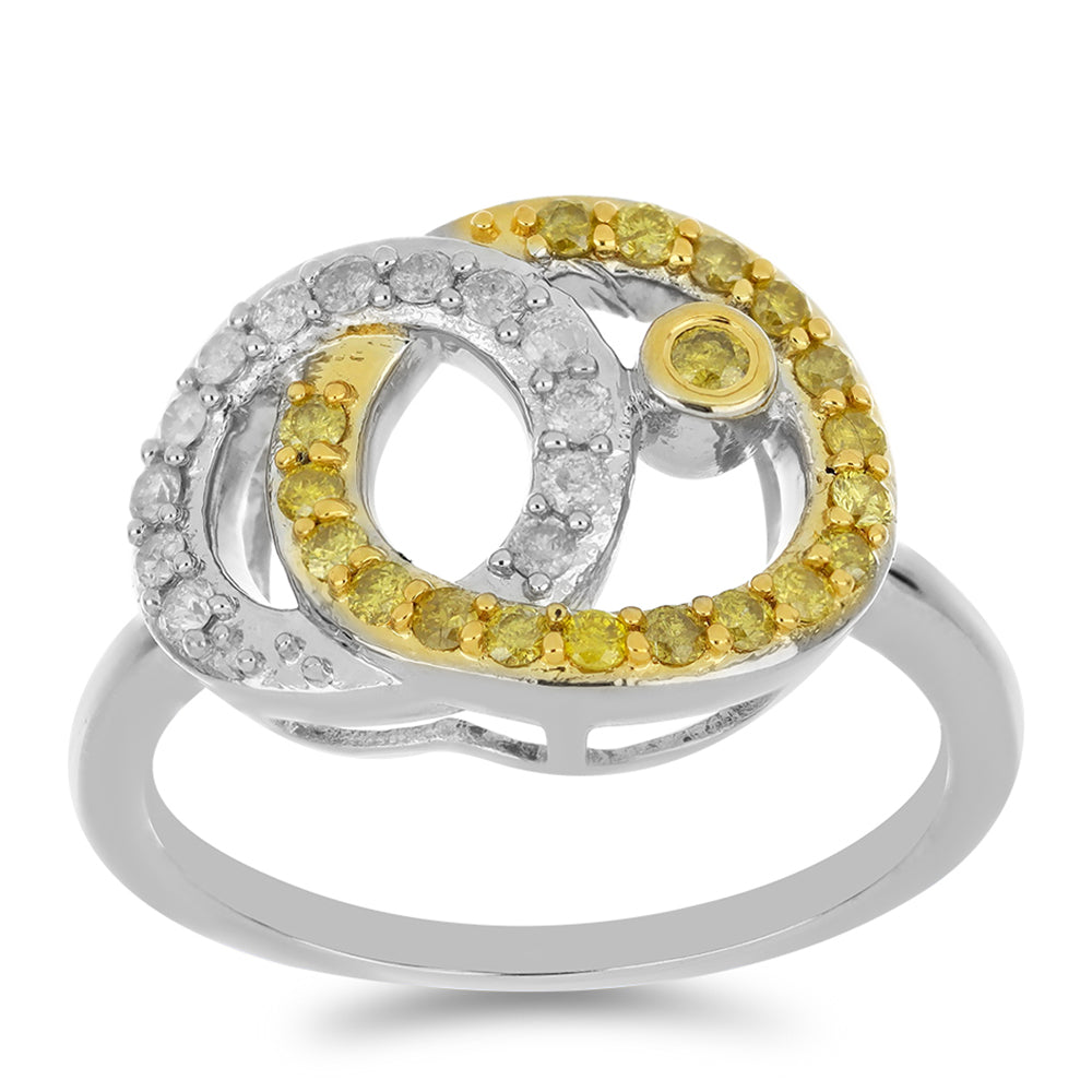 Anel de Prata com Diamante Amarelo e Diamante Branco  Contraste: Cabeca de Veado (800)