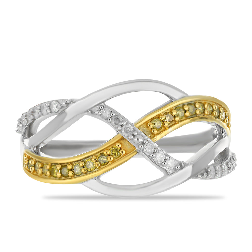 Anel de Prata com Diamante Amarelo e Diamante Branco  Contraste: Cabeca de Veado (800) 1 