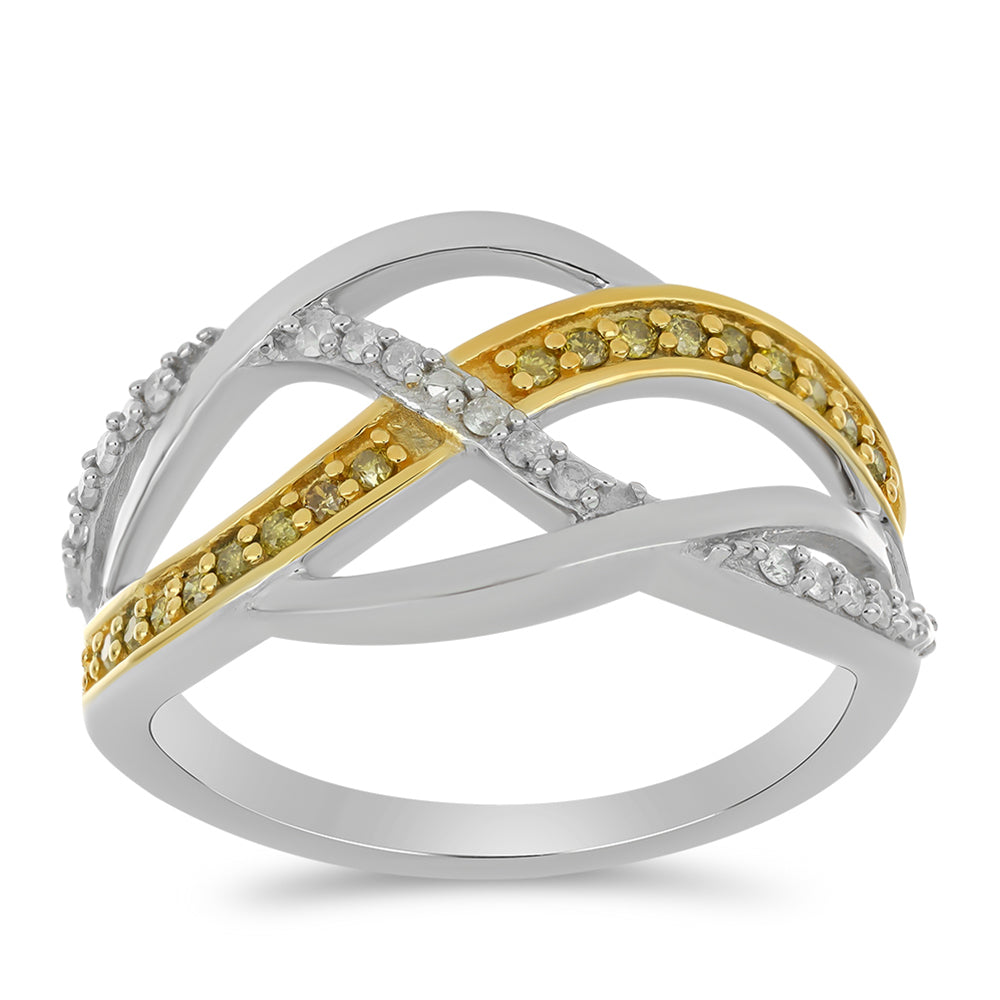 Anel de Prata com Diamante Amarelo e Diamante Branco  Contraste: Cabeca de Veado (800)