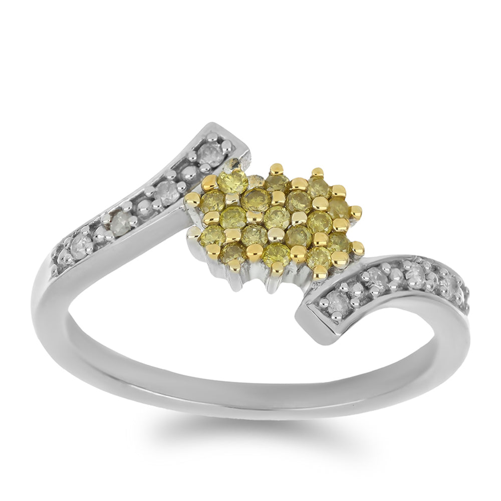 Anel de Prata com Diamante Amarelo e Diamante Branco 3 