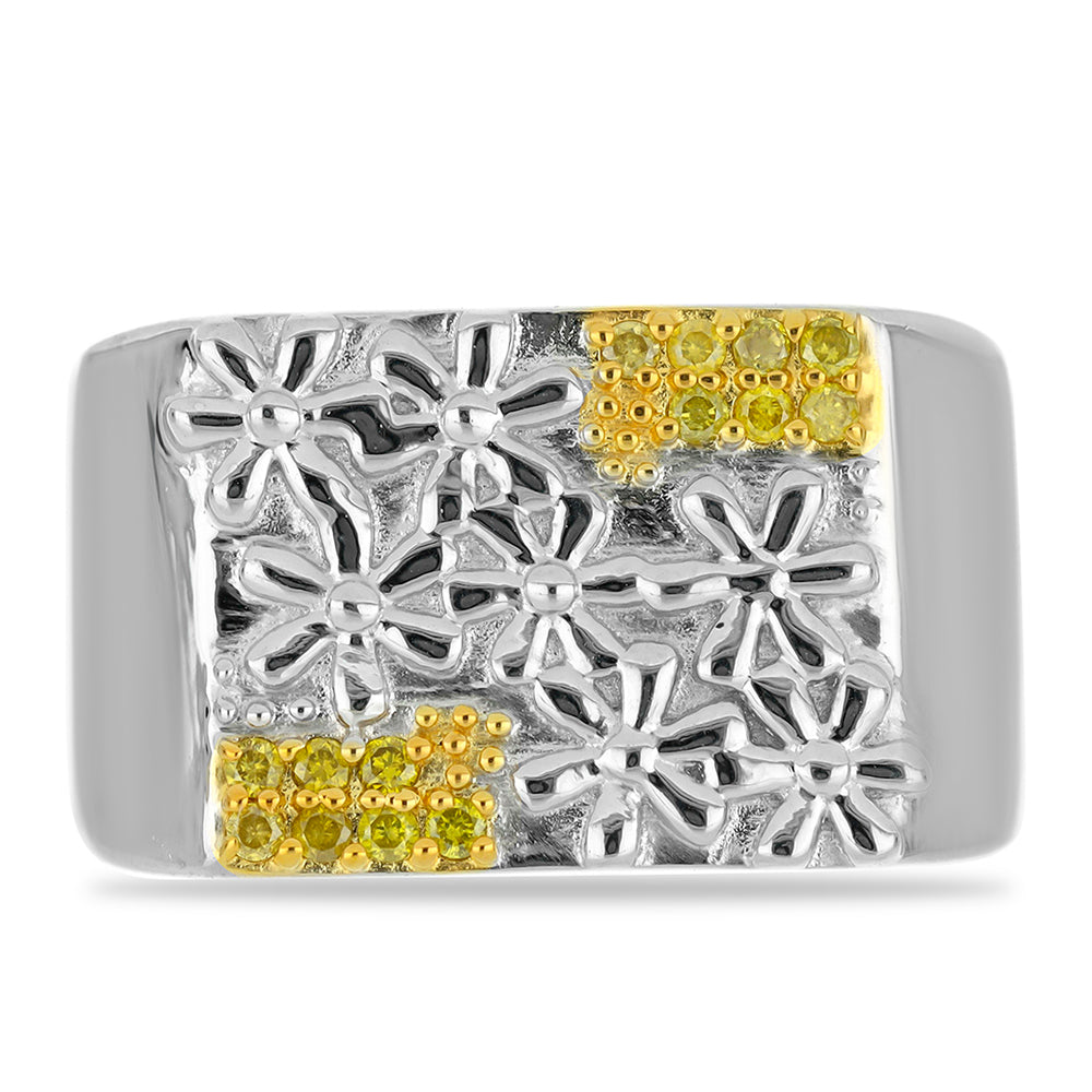 Anel de Prata com Diamante Amarelo  Contraste: Cabeca de Veado (800) 1 