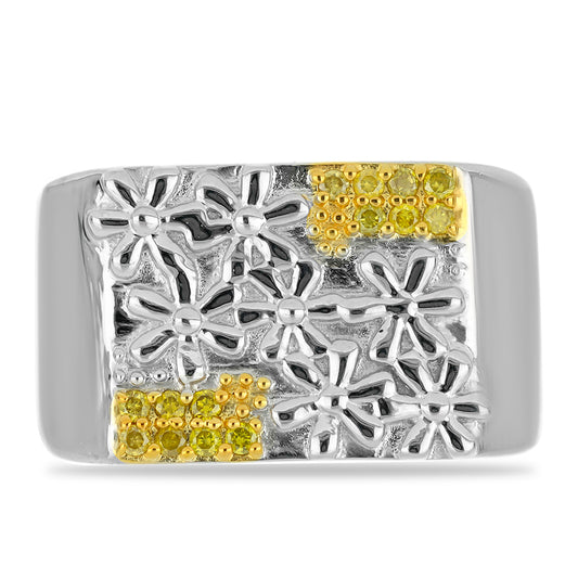 Anel de Prata com Diamante Amarelo  Contraste: Cabeca de Veado (800)