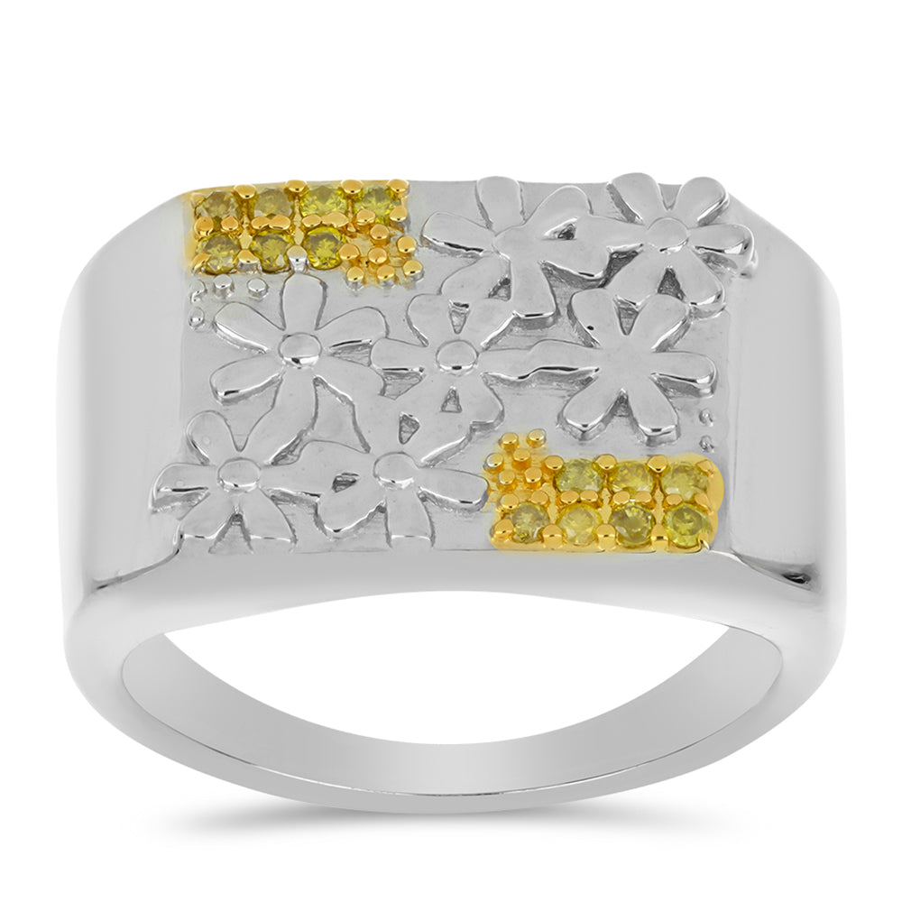 Anel de Prata com Diamante Amarelo  Contraste: Cabeca de Veado (800)