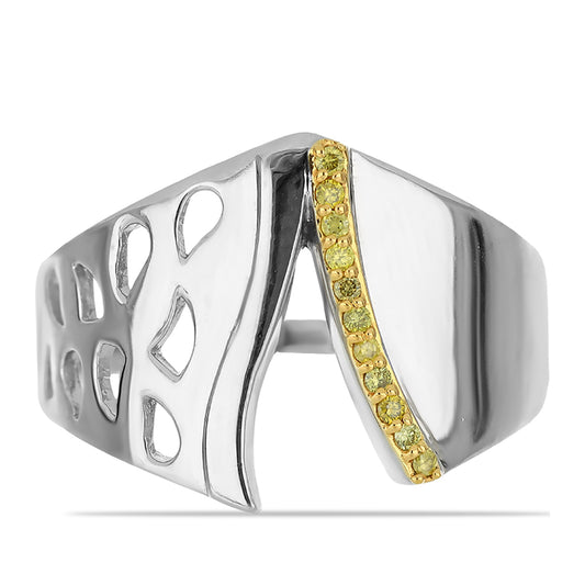 Anel de Prata com Diamante Amarelo  Contraste: Cabeca de Veado (800)