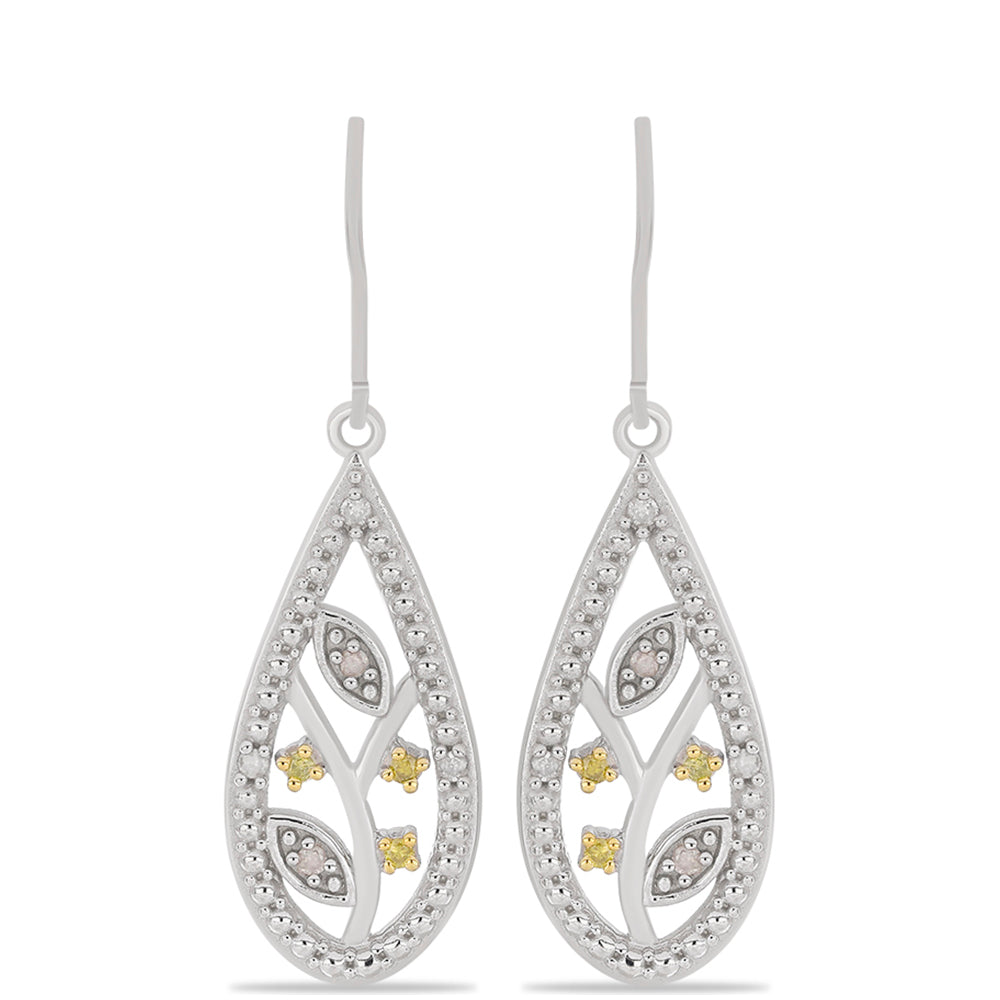 Brincos de Prata com Diamante Amarelo e Diamante Branco
