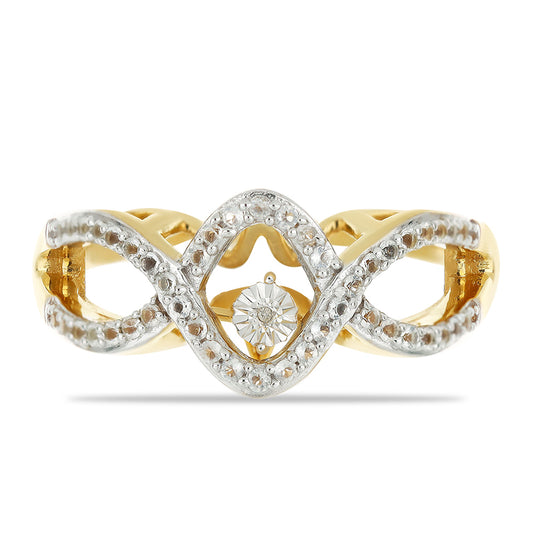 Anel de Prata com Banho de Ouro com Diamante Dançante e Topázio Branco  Contraste: Cabeca de Veado (800)