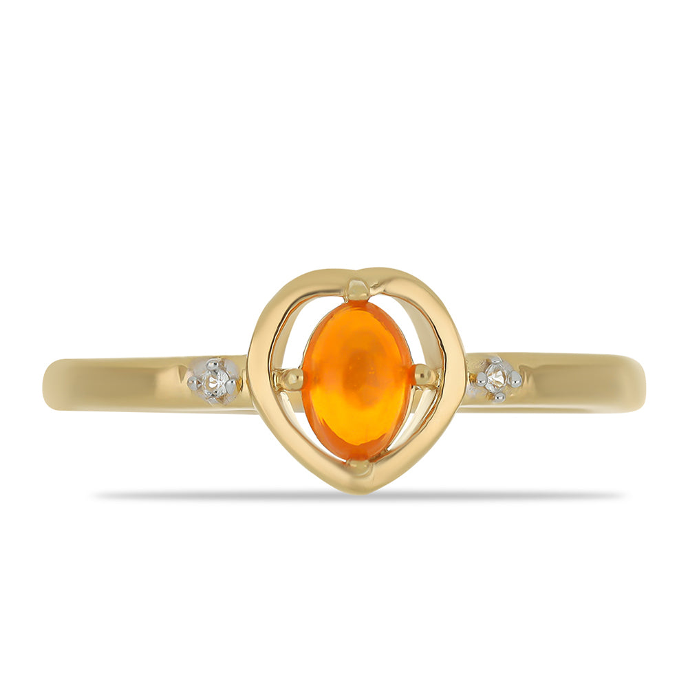 Anel de Prata com Banho de Ouro com Opala Fogo de Lega Dembi e Topázio Branco 1 