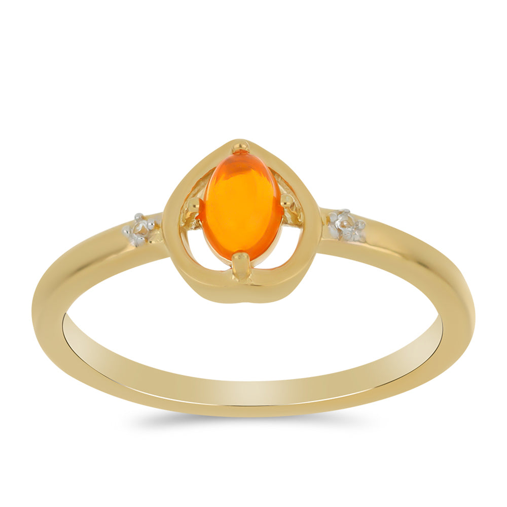 Anel de Prata com Banho de Ouro com Opala Fogo de Lega Dembi e Topázio Branco 3 