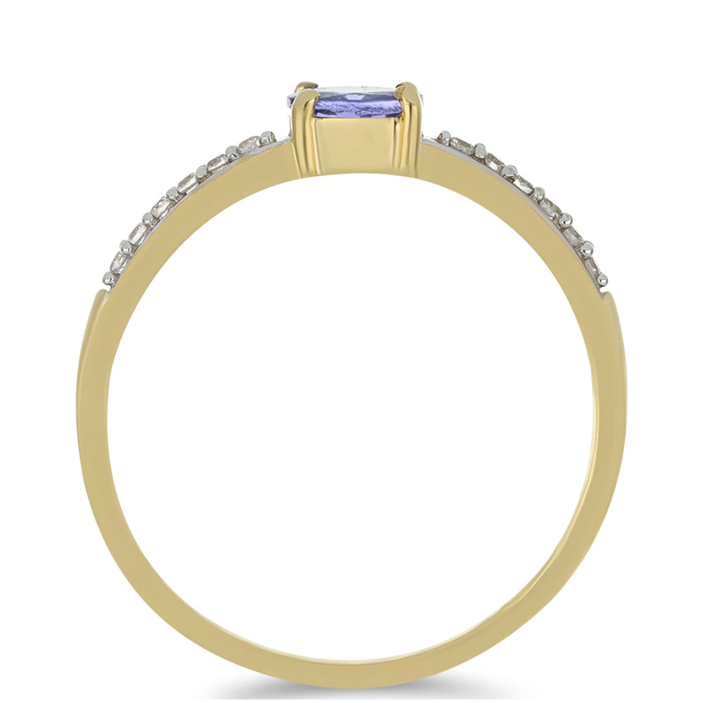 Anel de Ouro com Tanzanite AAA e Zircão Branco Natural  Contraste: Cruz missionária