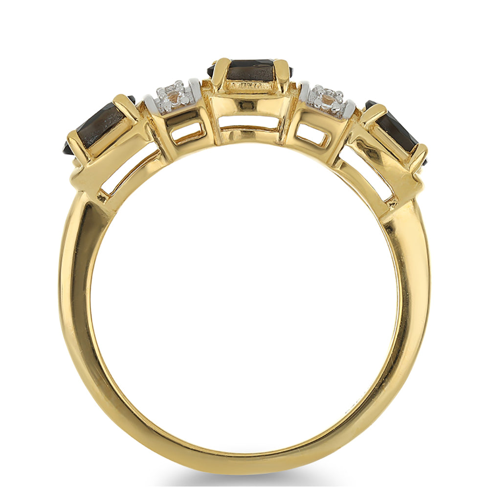 Anel de Prata com Banho de Ouro com Obsidiana e Topázio Branco  Contraste: Cabeca de Veado (800)