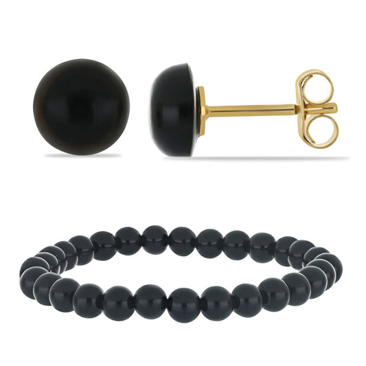 Conjunto com Obsidiana ( Brincos+Pulseira )