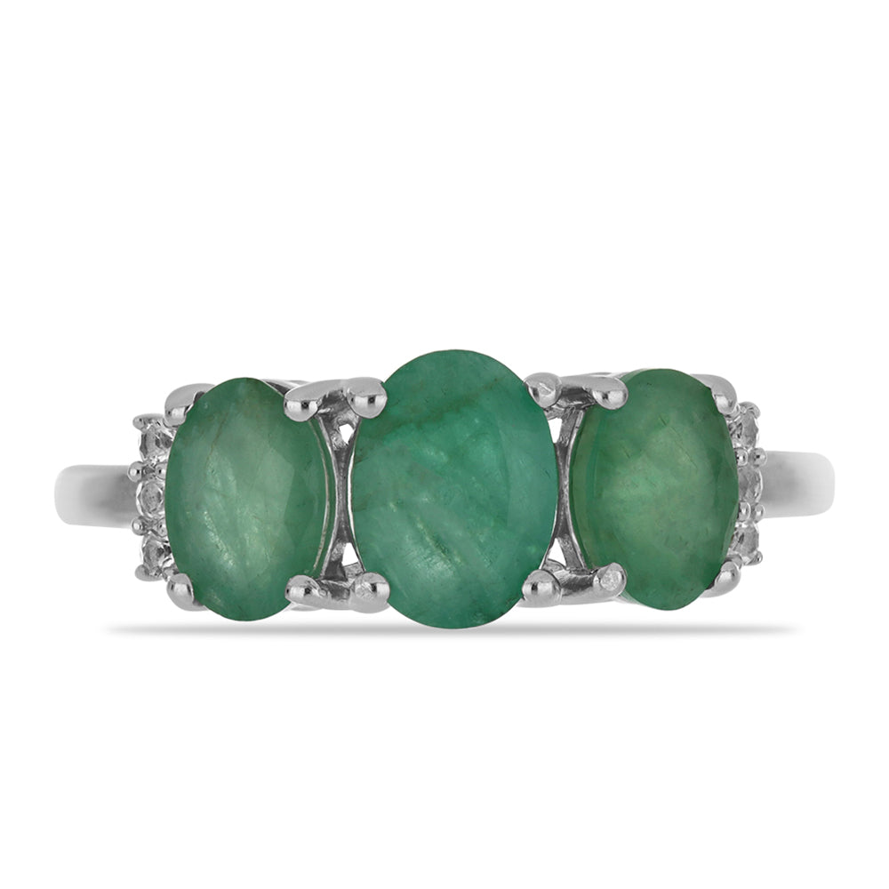 Anel de Prata com Esmeralda do Brasil e Topázio Branco