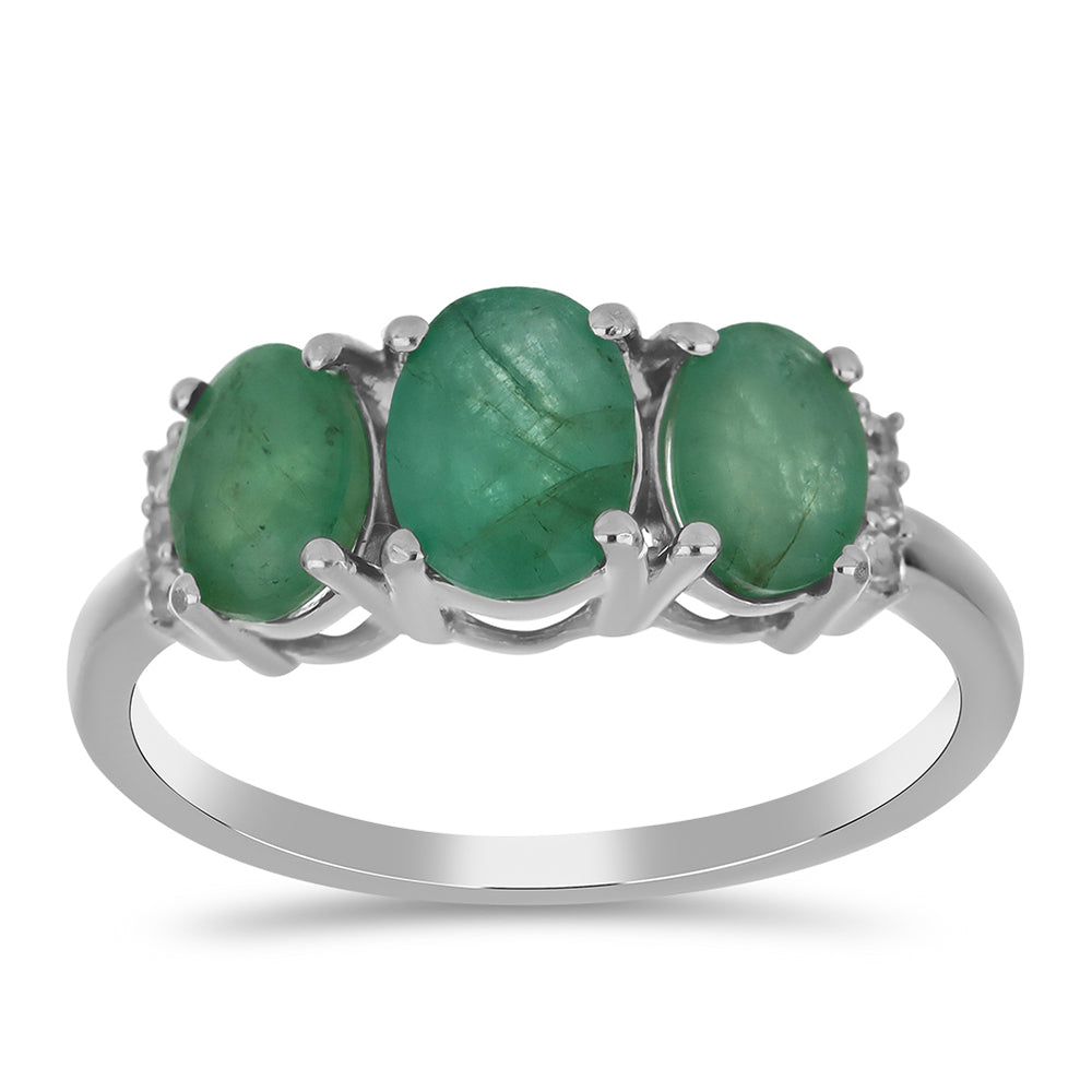 Anel de Prata com Esmeralda do Brasil e Topázio Branco 3 