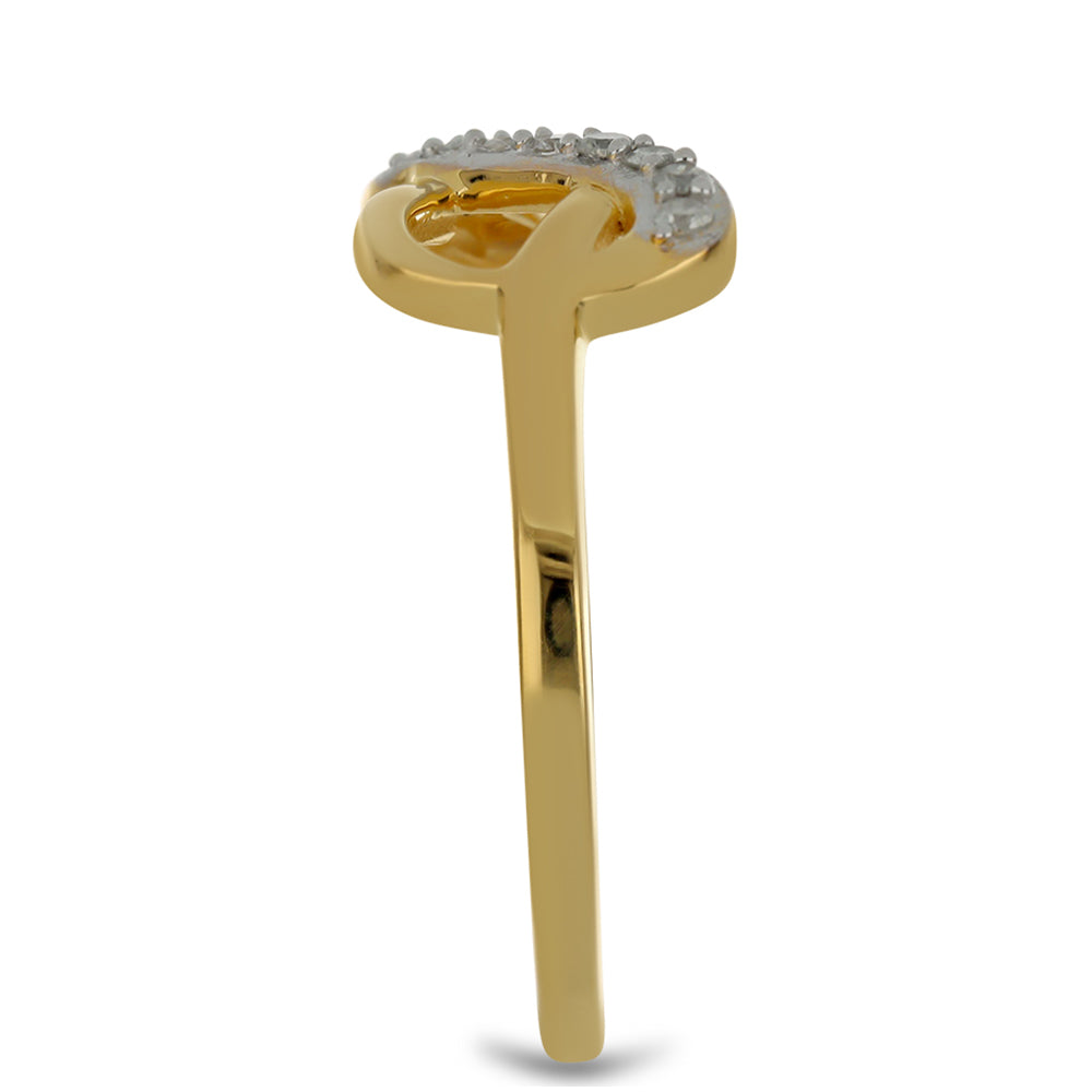 Anel de Prata com Banho de Ouro com Diamante Branco