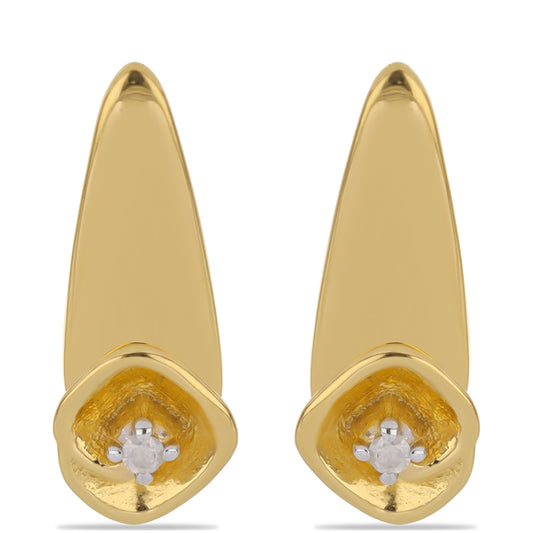 Brincos de Prata com Banho de Ouro com Diamante Branco