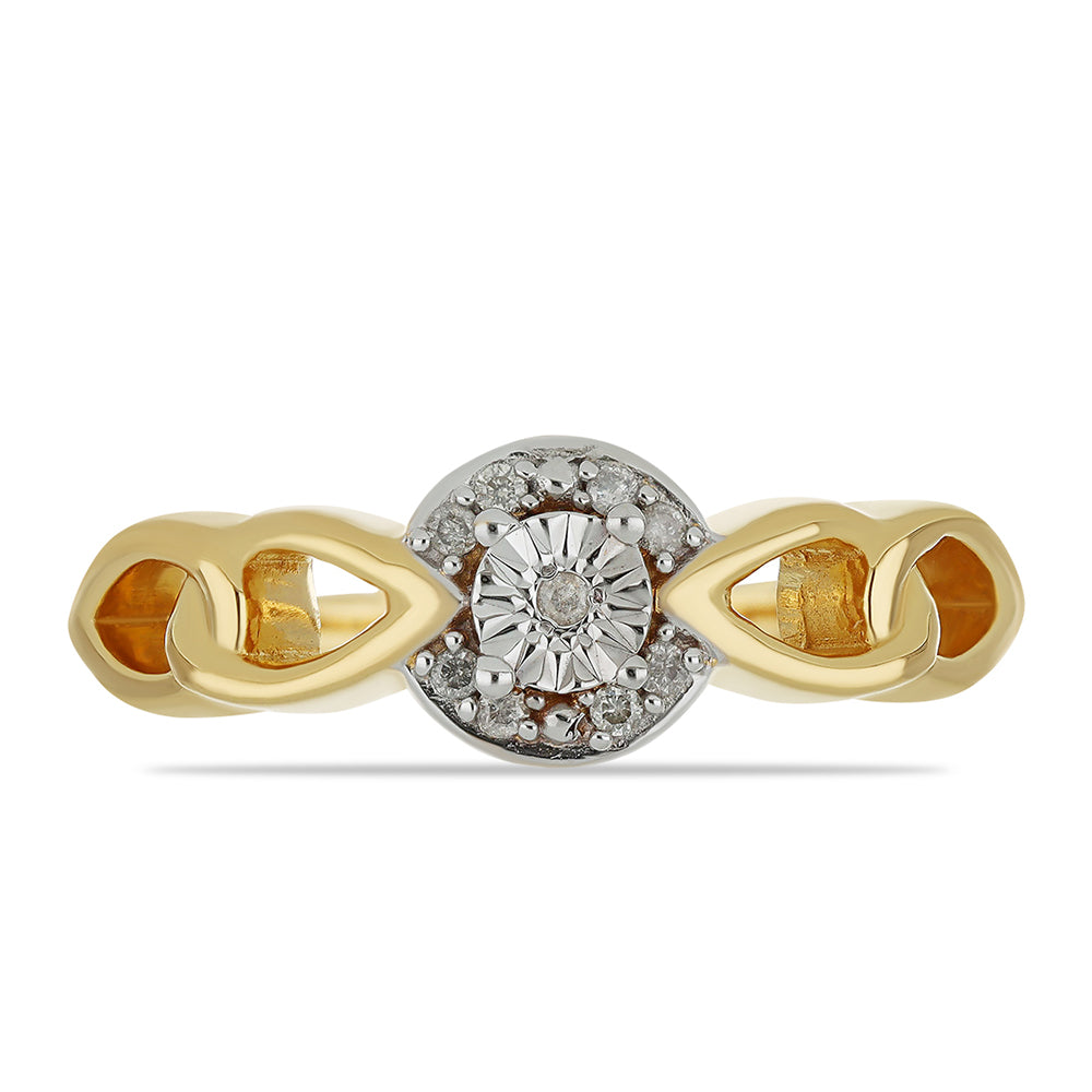 Anel de Prata com Banho de Ouro com Diamante Branco  Contraste: Cabeca de Veado (800) 1 