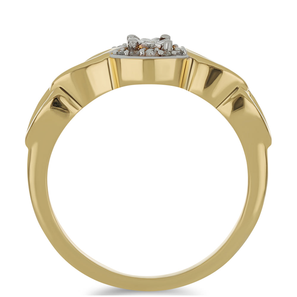 Anel de Prata com Banho de Ouro com Diamante Branco  Contraste: Cabeca de Veado (800)