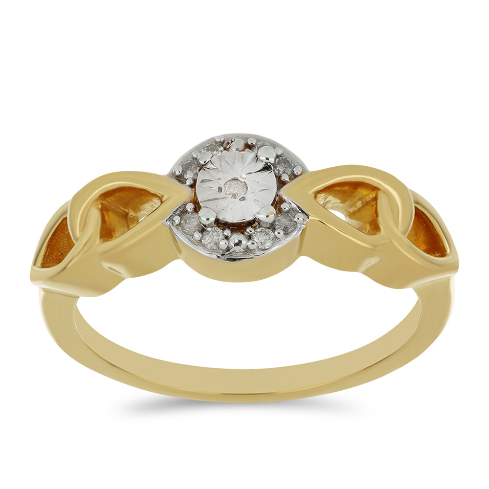 Anel de Prata com Banho de Ouro com Diamante Branco  Contraste: Cabeca de Veado (800)