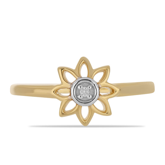 Anel de Prata com Banho de Ouro com Diamante Branco