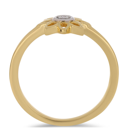 Anel de Prata com Banho de Ouro com Diamante Branco